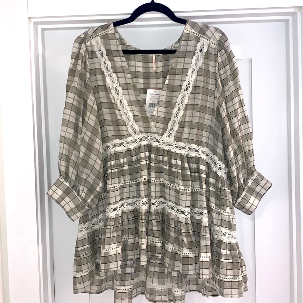 NWT Free People Babydoll Plaid Tunic Top Medium